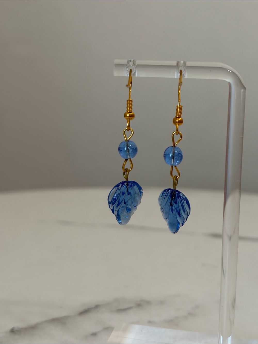 Blue Glass Leaf Earrings - Picture 7 of 7
